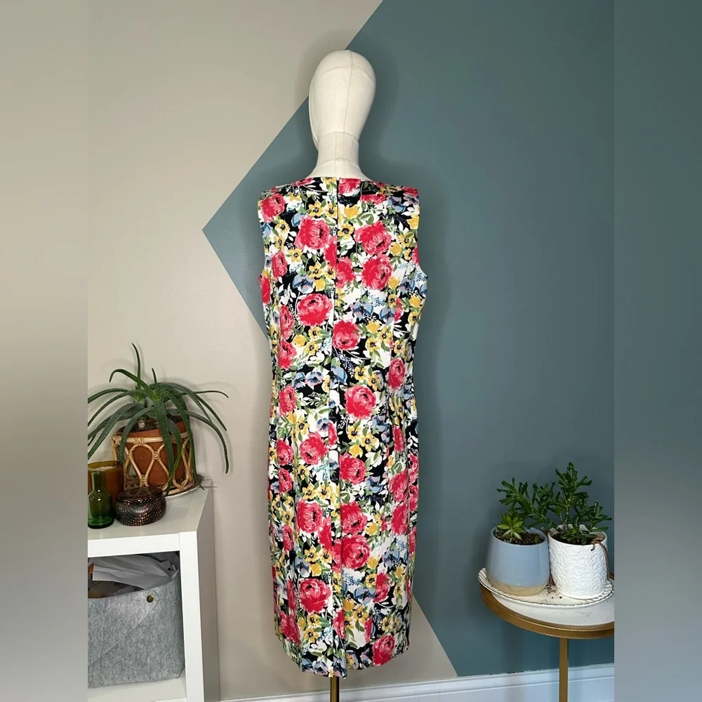 Talbots Size 12 Sleeveless Sheath Dress – Bold Floral Print, Cotton Blend - Picture 5 of 11